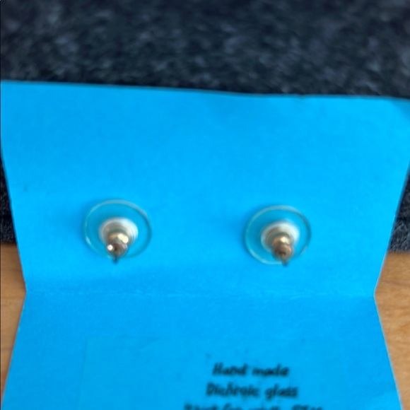 Iridescent Triangle Dichroic Glass Earrings - Picture 2 of 2